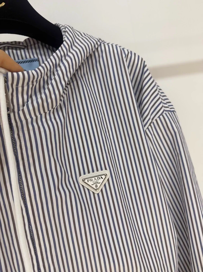 Prada Spring/Summer 2025 Hooded Striped Jacket with Triangle Logo - Image 3