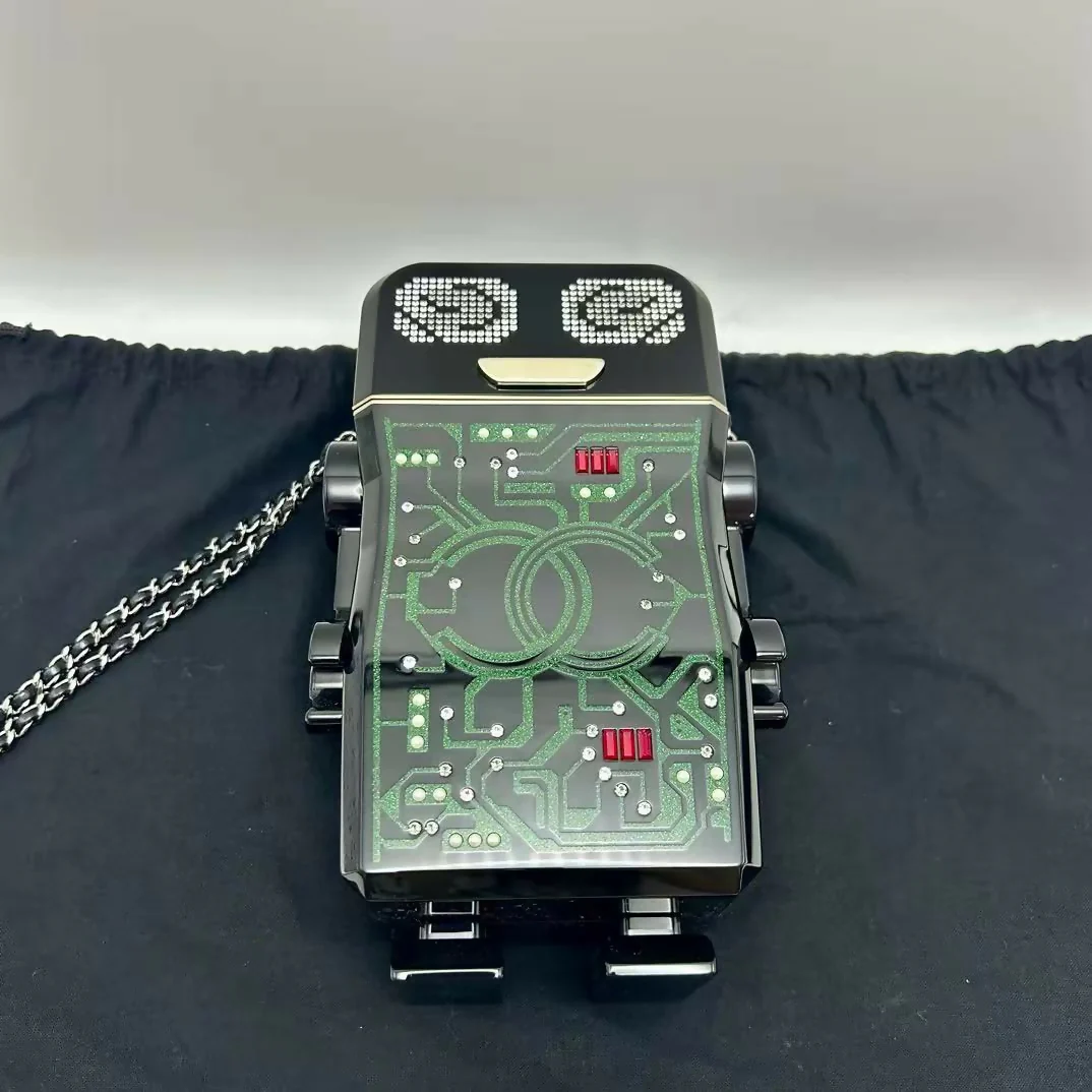 pre-owned chanel limited edition robot minaudière bag black plexiglass and crystals ruthenium hardware - Image 6