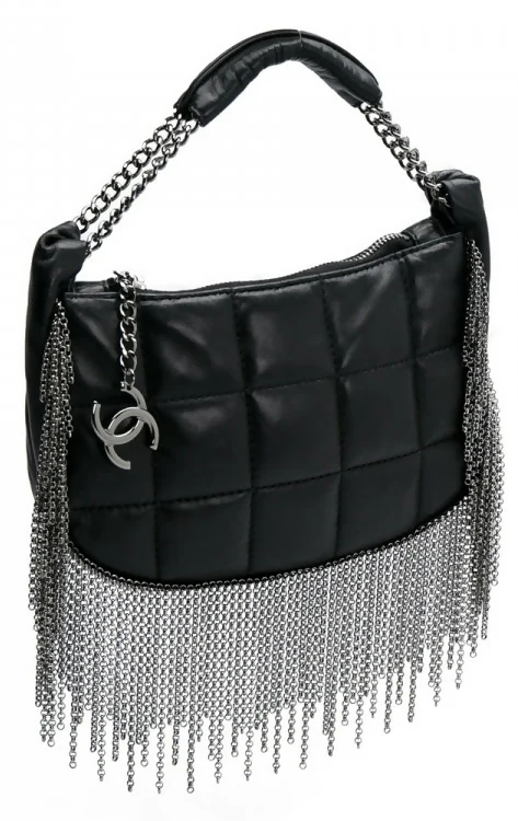 Rare Chanel 02A Mini Black Quilted Lambskin Silver CC Chain Fringe Bag - Image 2