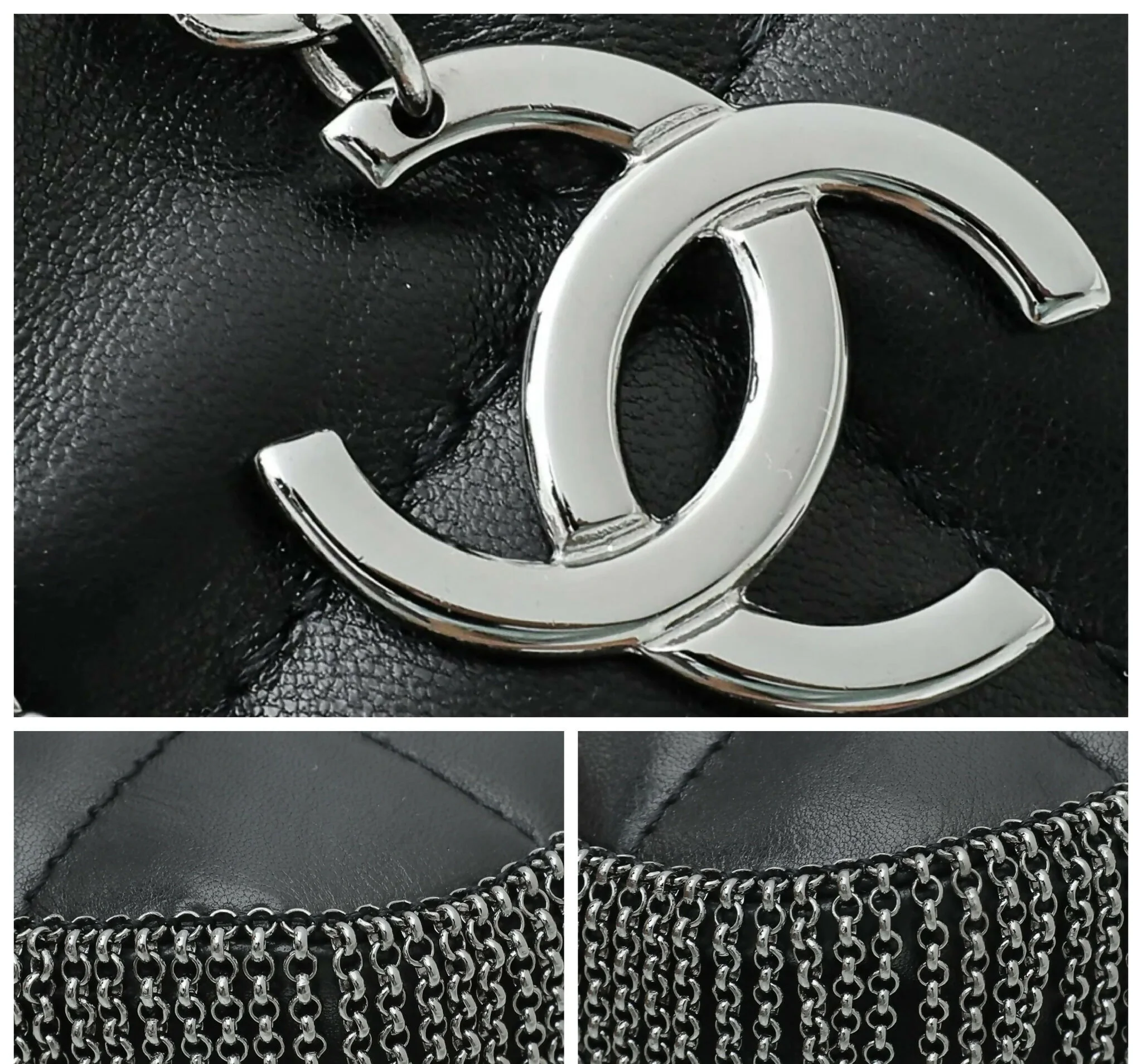 Rare Chanel 02A Mini Black Quilted Lambskin Silver CC Chain Fringe Bag - Image 5