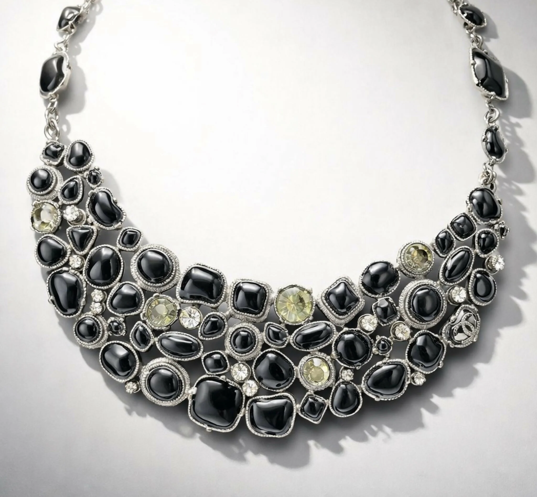 Rare Chanel 08A Black Crystals CC Gripoix Statement Bib Collar Necklace - Image 2