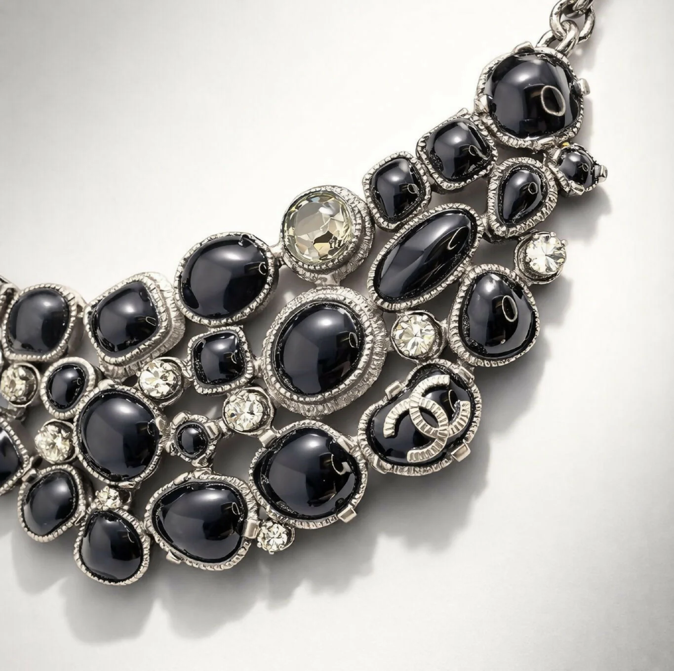 Rare Chanel 08A Black Crystals CC Gripoix Statement Bib Collar Necklace - Image 3