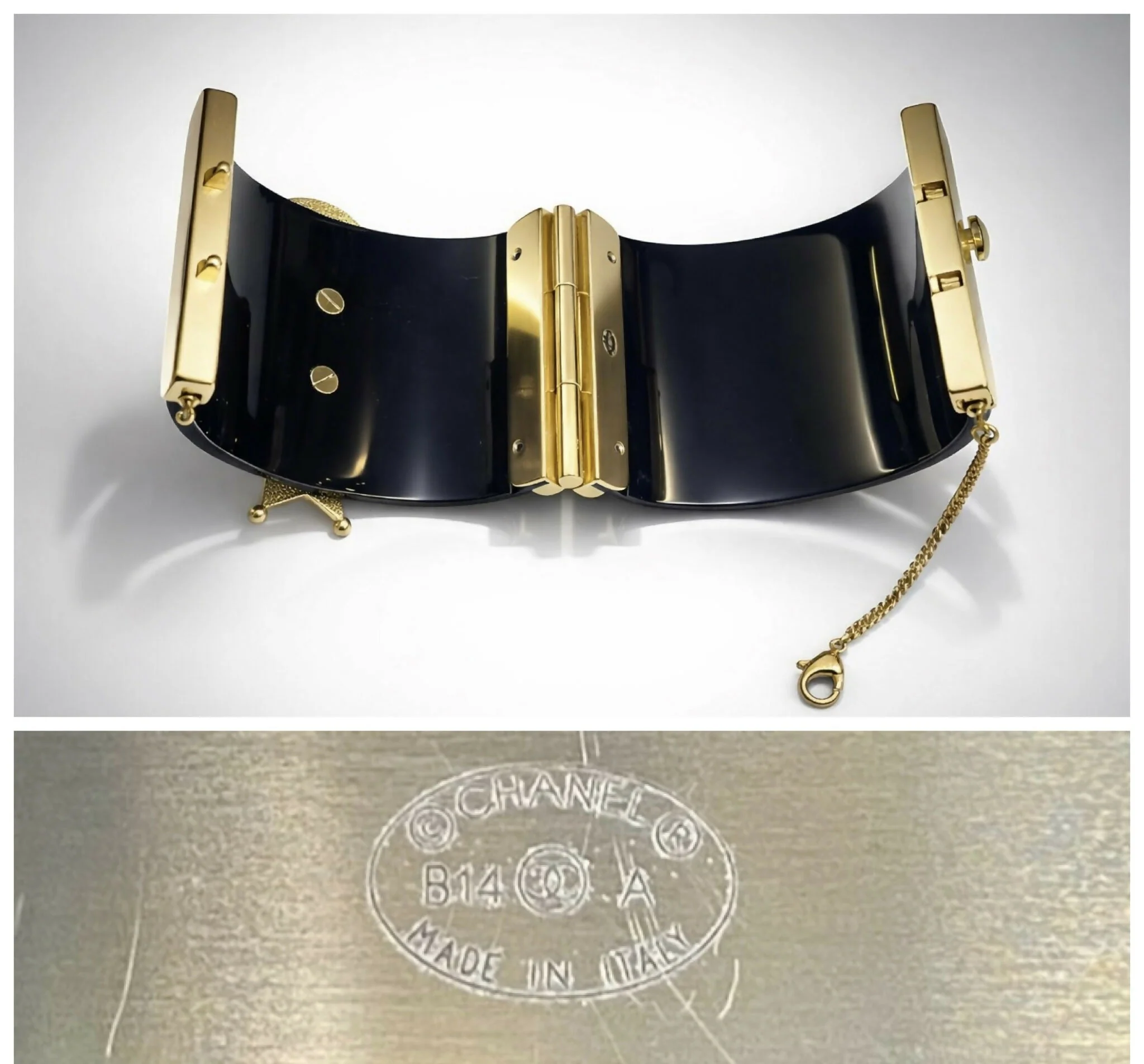 Rare Chanel 14A Paris Dallas Black Gold Wide Statement Cuff Bracelet - Image 10