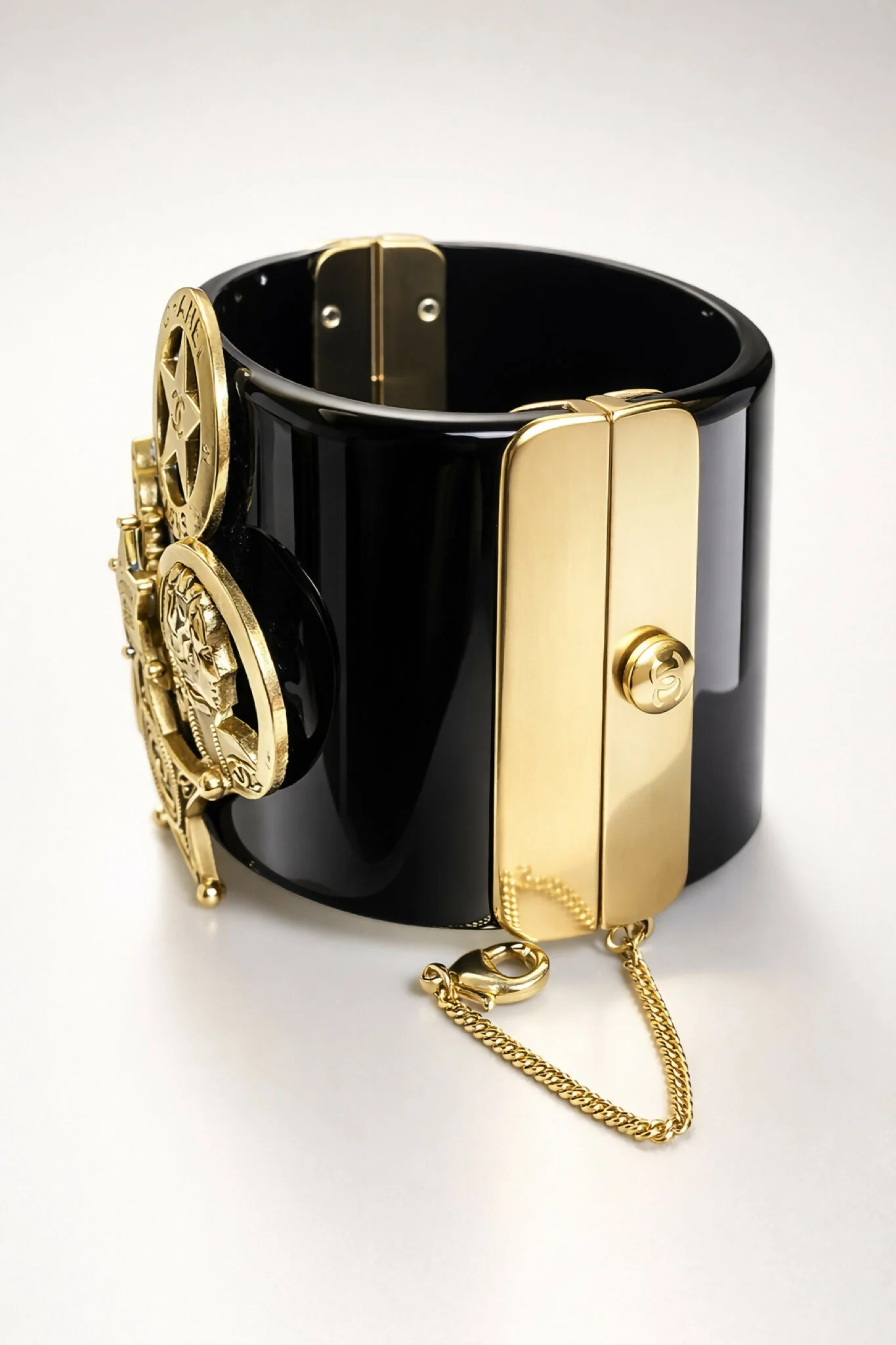 Rare Chanel 14A Paris Dallas Black Gold Wide Statement Cuff Bracelet - Image 7
