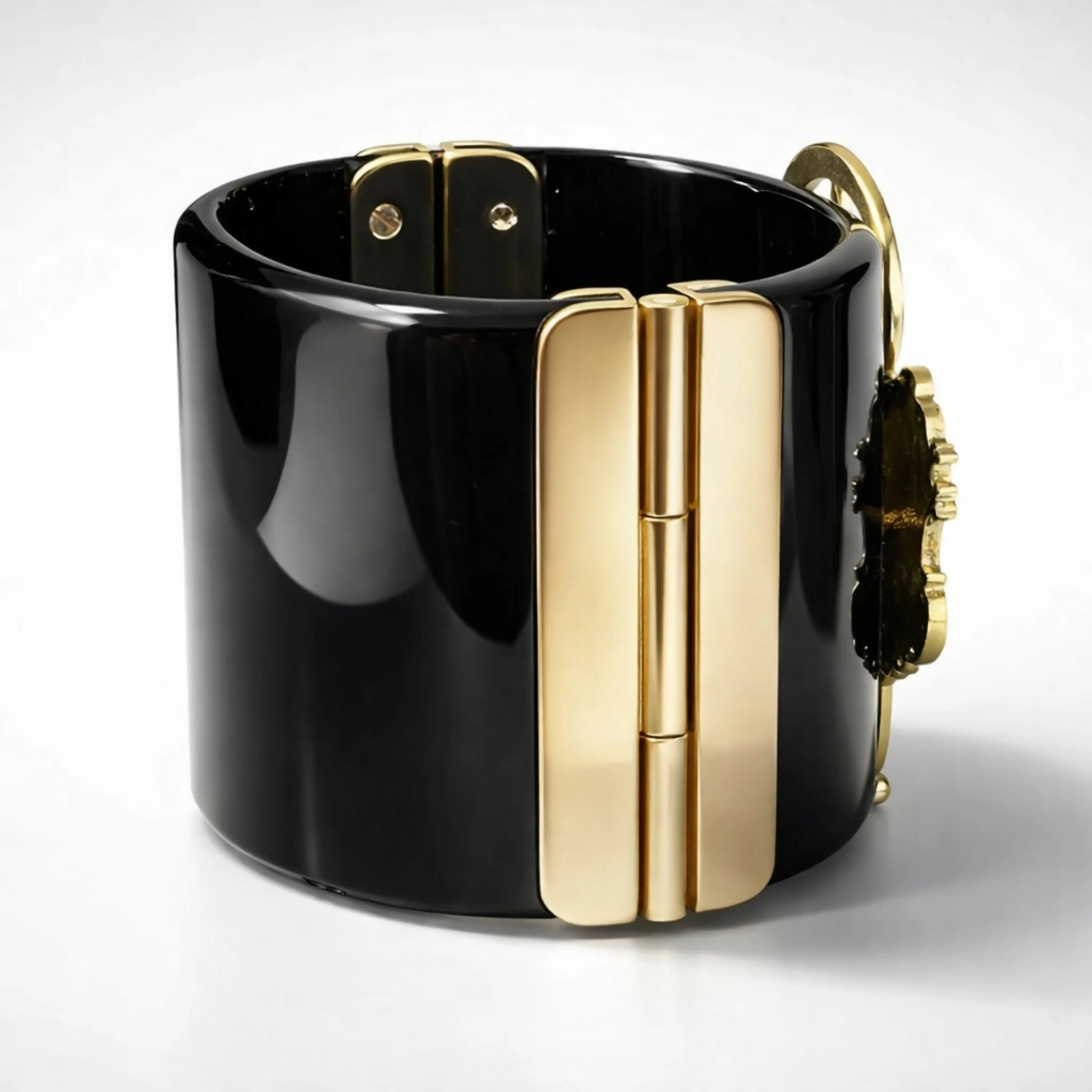 Rare Chanel 14A Paris Dallas Black Gold Wide Statement Cuff Bracelet - Image 8