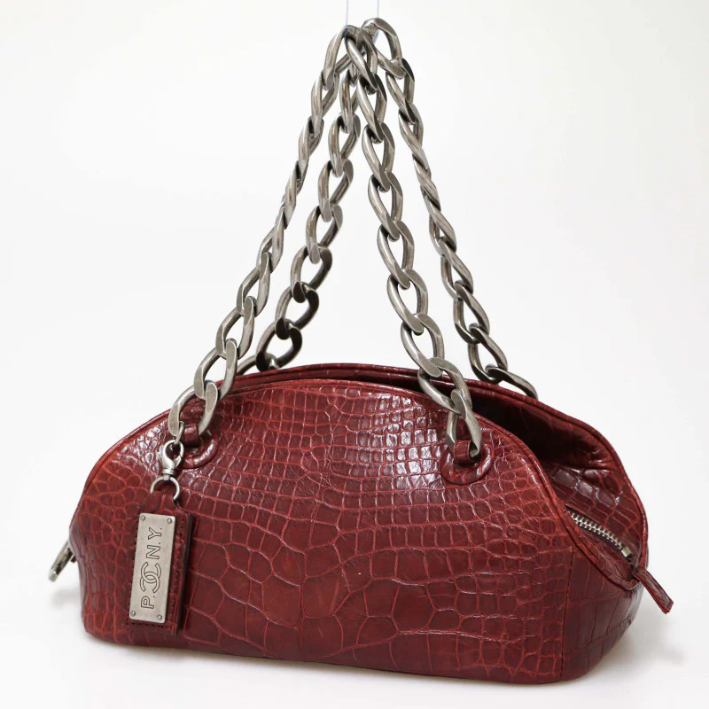 Rare Chanel 19A burgundy crocodile bag with silver hardware shoulder bag - Image 2