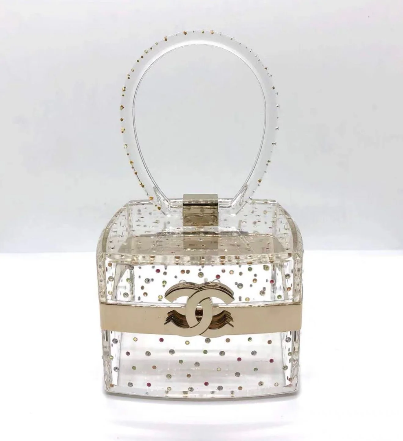 Rare Chanel 2004 rhinestone embellished vanity top handle mini bag