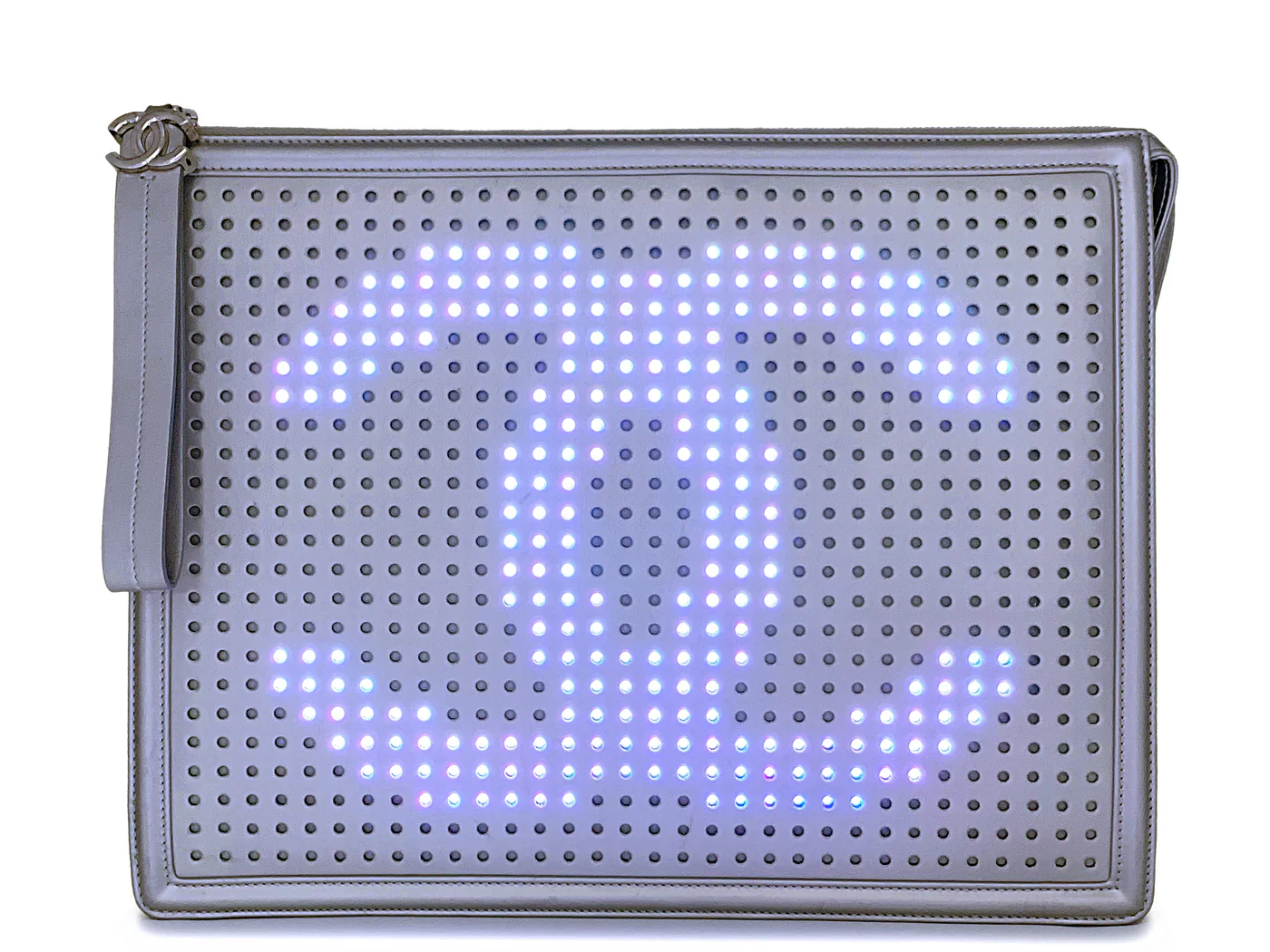 RARE CHANEL 2017 LED 2.0 OVERSIZED XL CLUTCH BAG SILVER