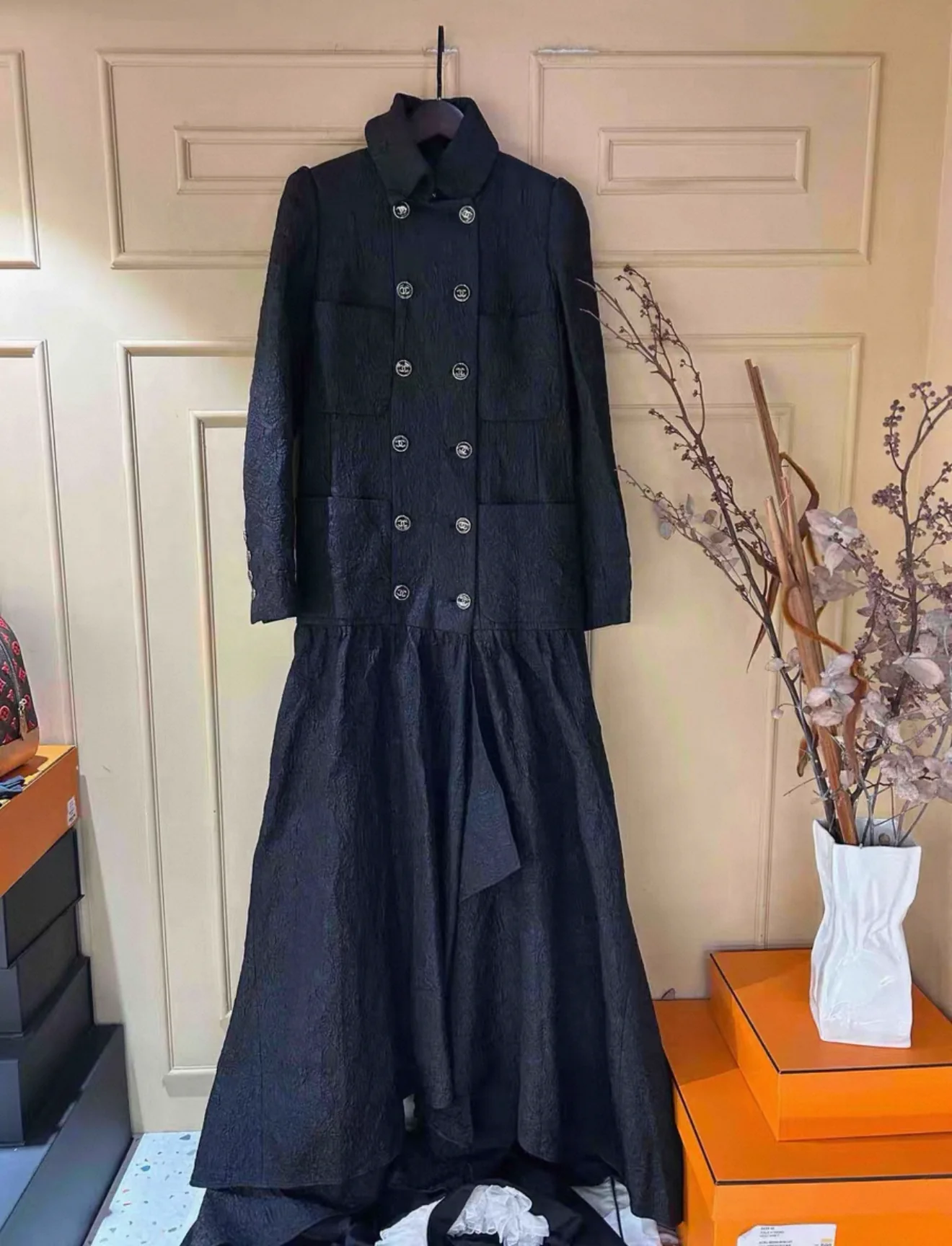 Rare Chanel 2021 Black Long Coat/Dress 38 - Image 4
