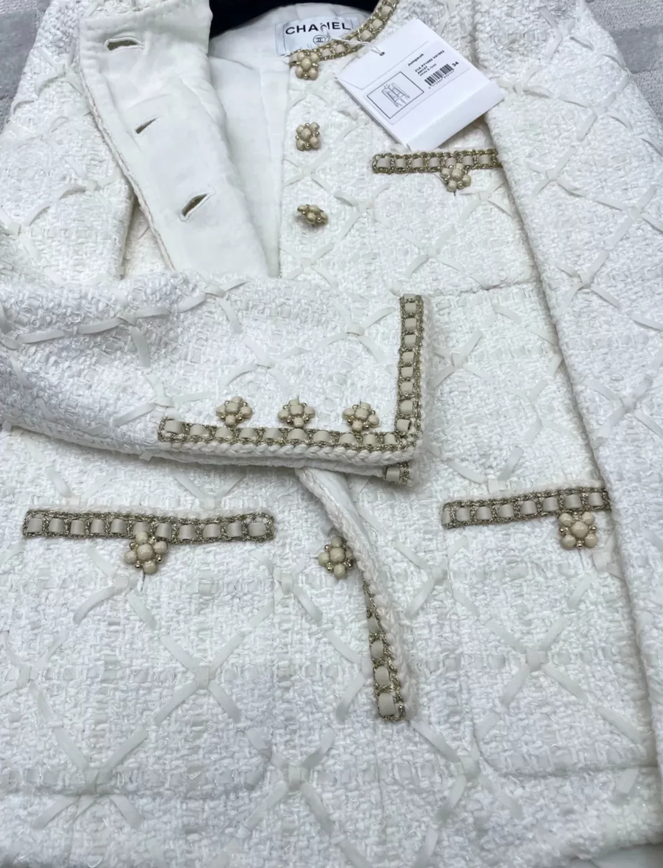 Rare Chanel 21A Ecru Gold chain bodysuit jacket - Image 4