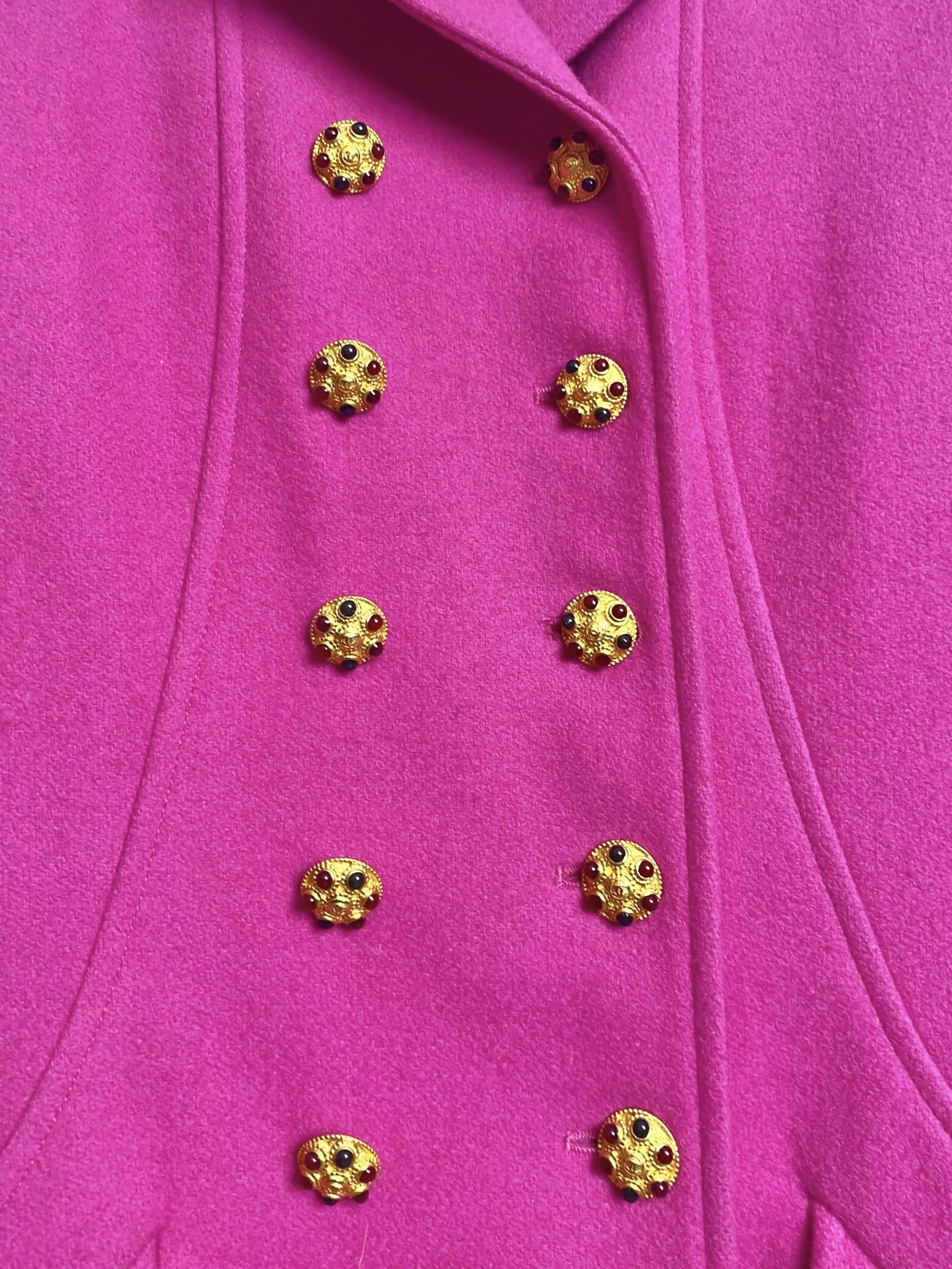 Rare Chanel 96A Vintage Pink & Burgundy Velvet Trim Gripoix Double Breasted Coat FR 38 - Image 4