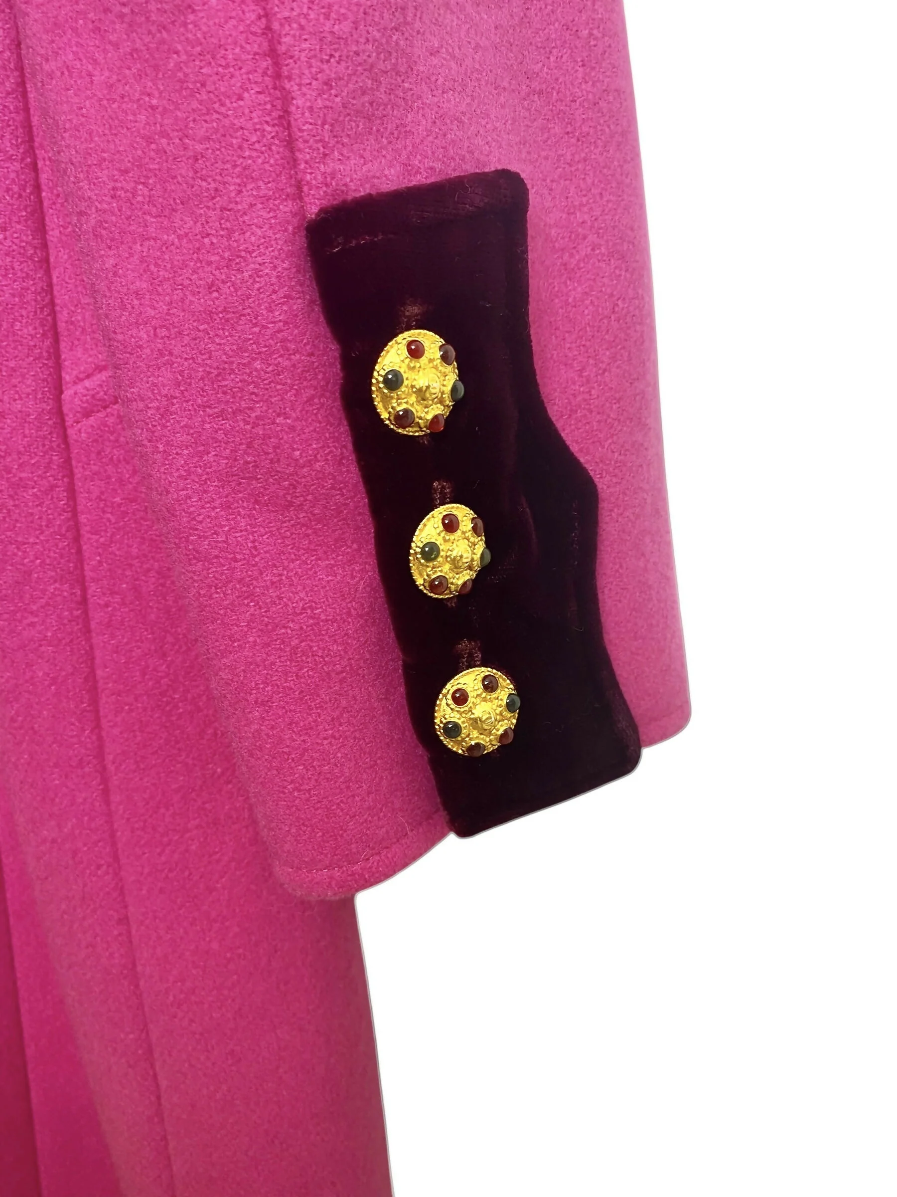 Rare Chanel 96A Vintage Pink & Burgundy Velvet Trim Gripoix Double Breasted Coat FR 38 - Image 7