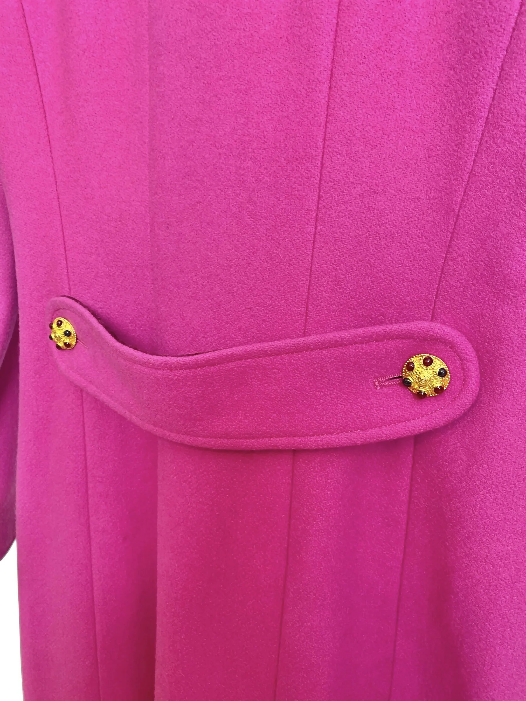 Rare Chanel 96A Vintage Pink & Burgundy Velvet Trim Gripoix Double Breasted Coat FR 38 - Image 9