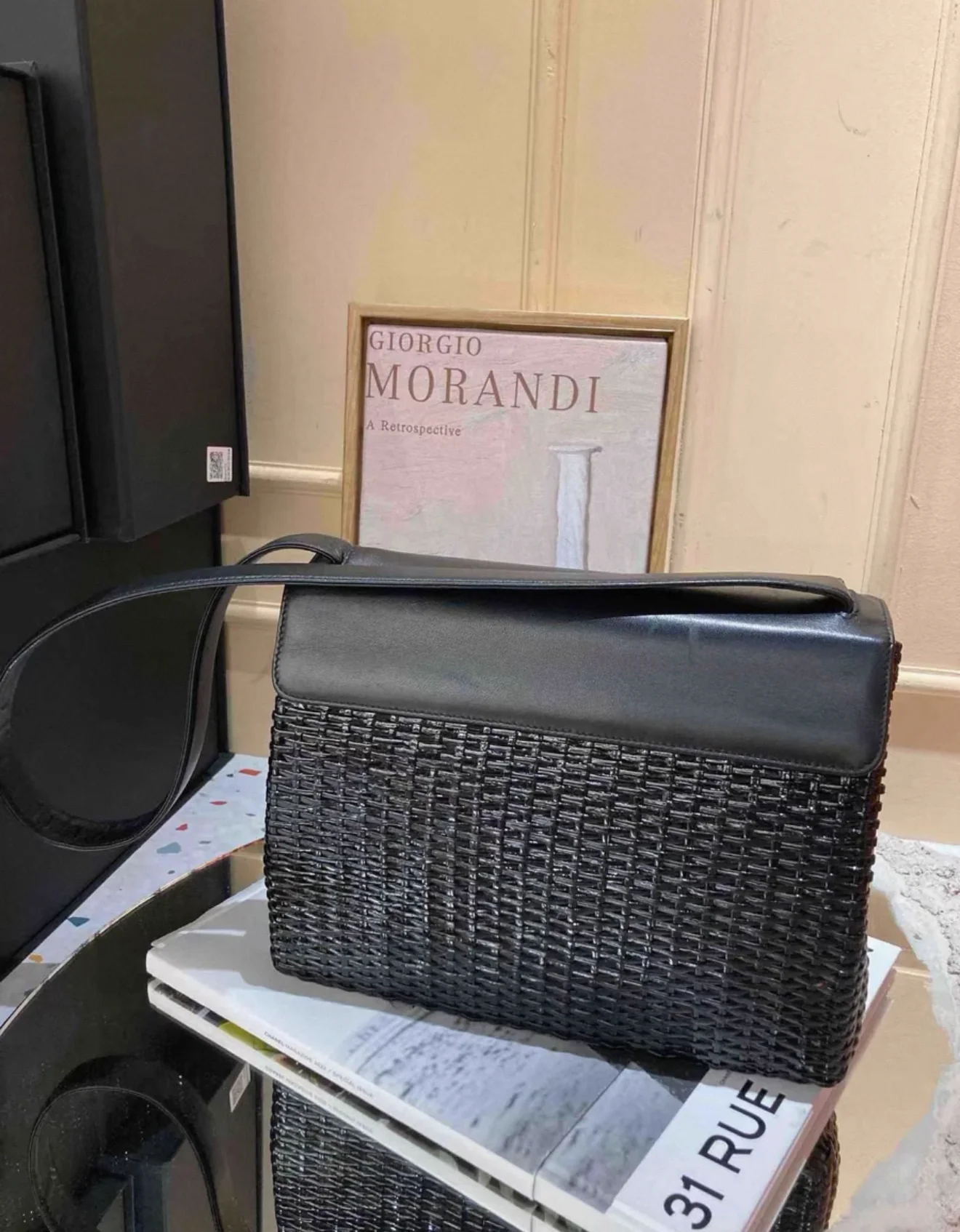 Rare Chanel Vintage 1998 So Black Calfskin Rattan Basket Flap Bag - Image 2
