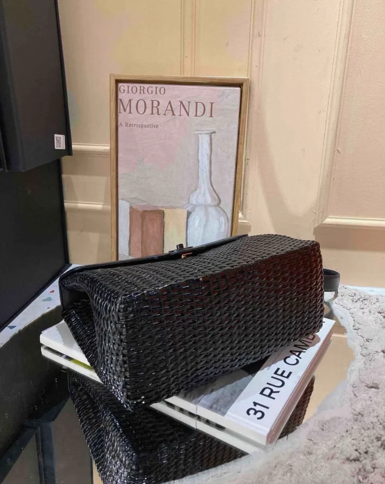 Rare Chanel Vintage 1998 So Black Calfskin Rattan Basket Flap Bag - Image 3