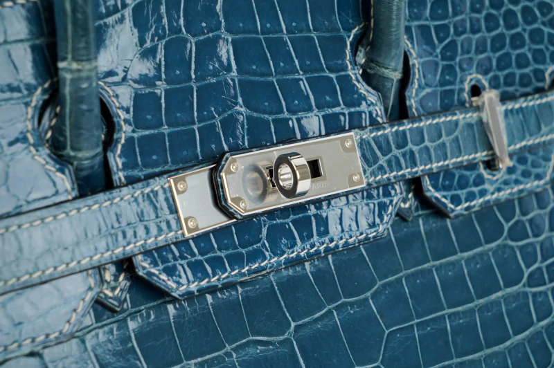 rare Hermes Birkin 30 blue denim crocodile leather palladium hardware - Image 2