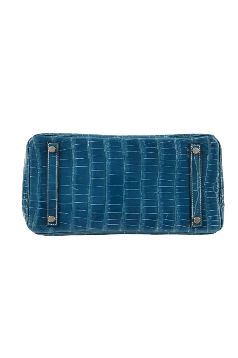 rare Hermes Birkin 30 blue denim crocodile leather palladium hardware - Image 4