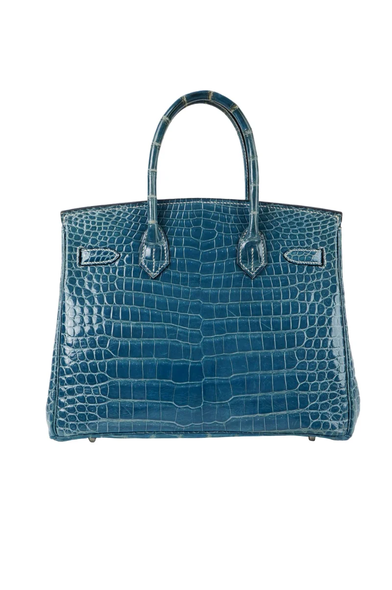 rare Hermes Birkin 30 blue denim crocodile leather palladium hardware - Image 5