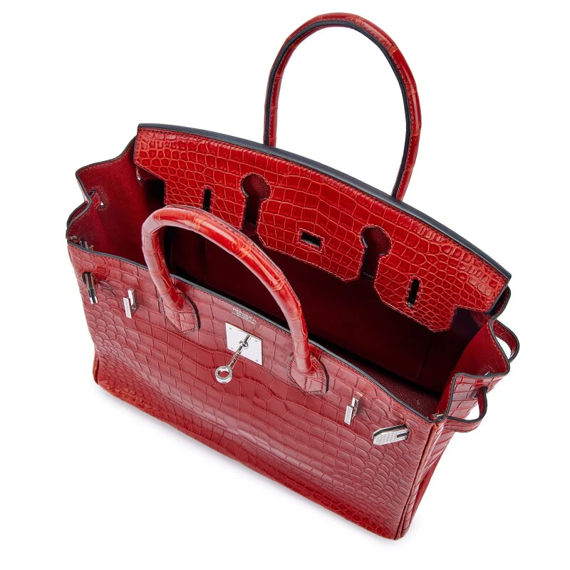 *RARE* Hermes Birkin 30 Dark Red Matte Crocodile Leather 18K white Gold Diamond hardware - Image 4