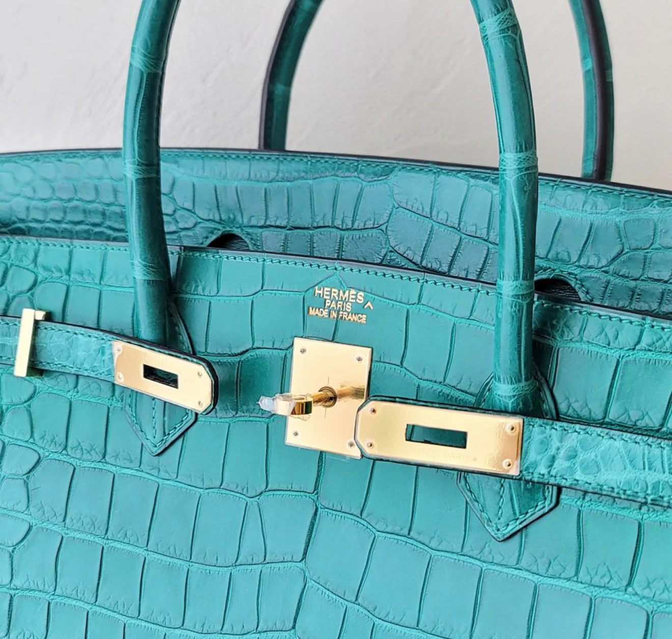 Rare Hermes Birkin 40 Matte Porosus Malachite Leather Gold Hardware - Image 5