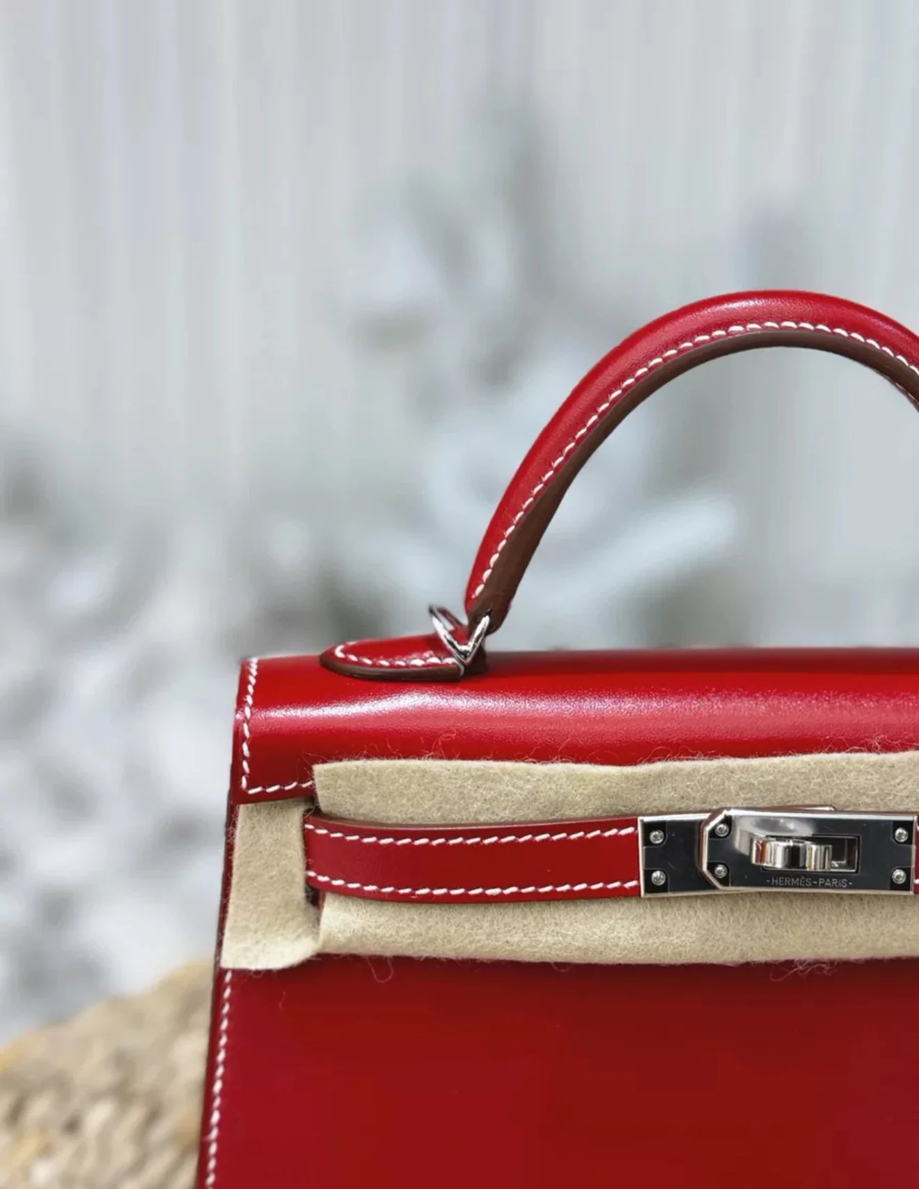 Rare Hermès Mini Kelly Ferrari red box leather with white stitching palladium hardware - Image 2
