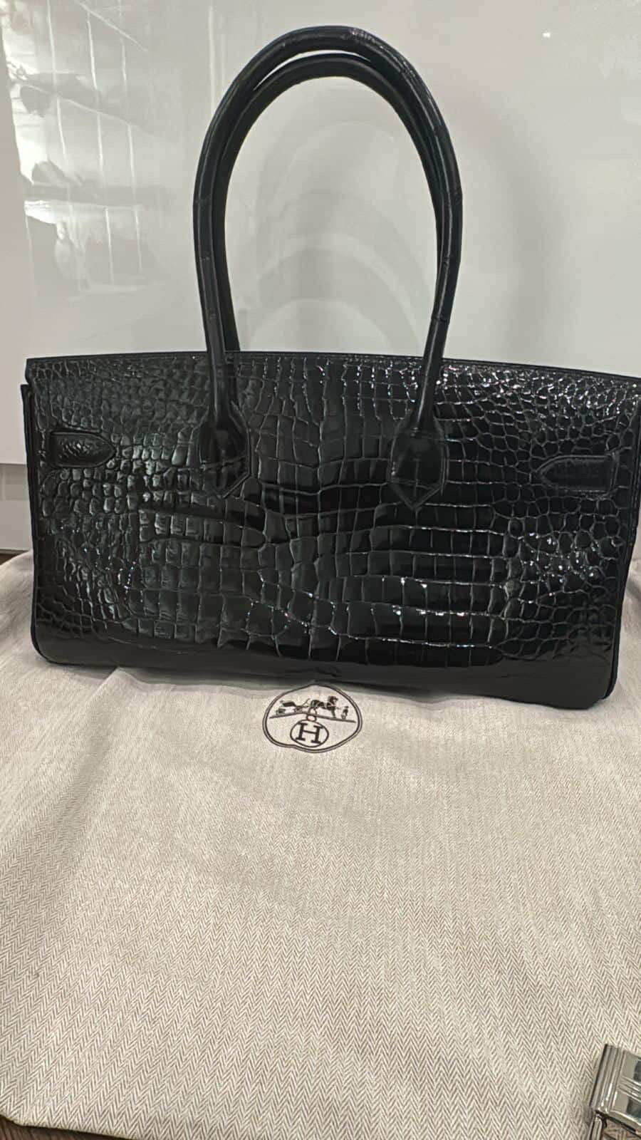 Rare! Hermes shoulder birkin black crocodile leather with palladium hardware unused with CITES - Image 2