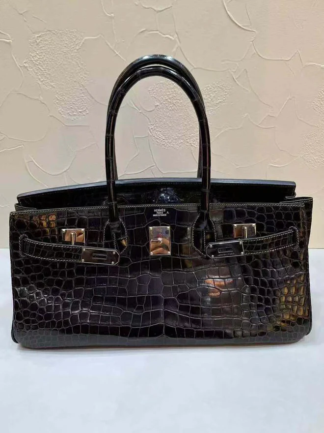 Rare Hermes shoulder birkin limited edition Black crocodile leather - Image 5