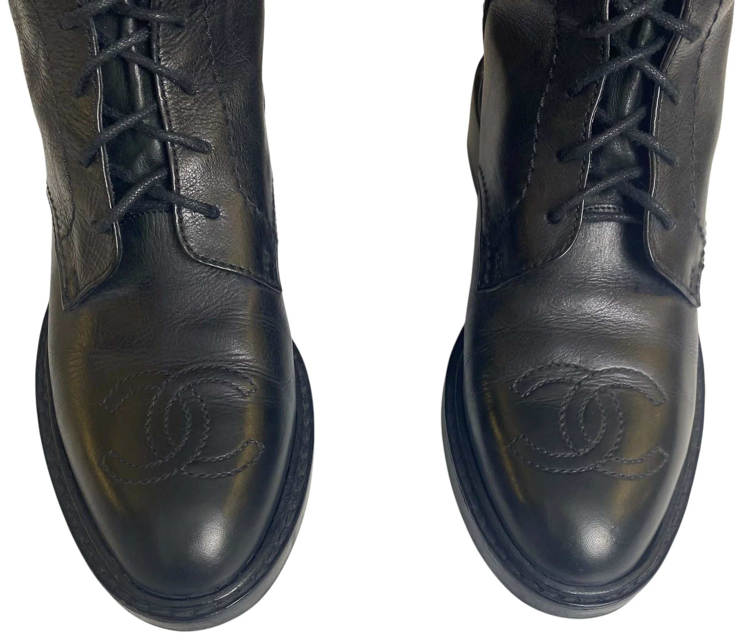 Rare Vintage Chanel 90s Claudia Schiffer Black Leather CC Riding Boots EU 36 (fits 37) - Image 4