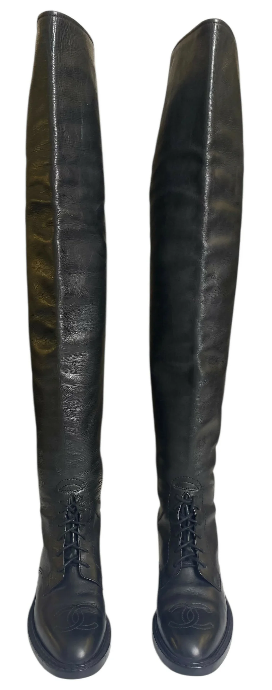 Rare Vintage Chanel 90s Claudia Schiffer Black Leather CC Riding Boots EU 36 (fits 37) - Image 7
