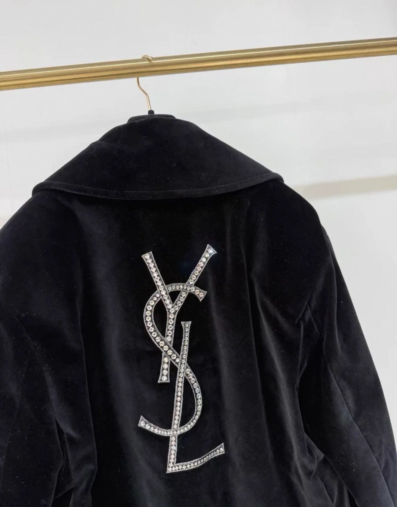 Saint Laurent rhinestone logo black velvet coat - Image 3
