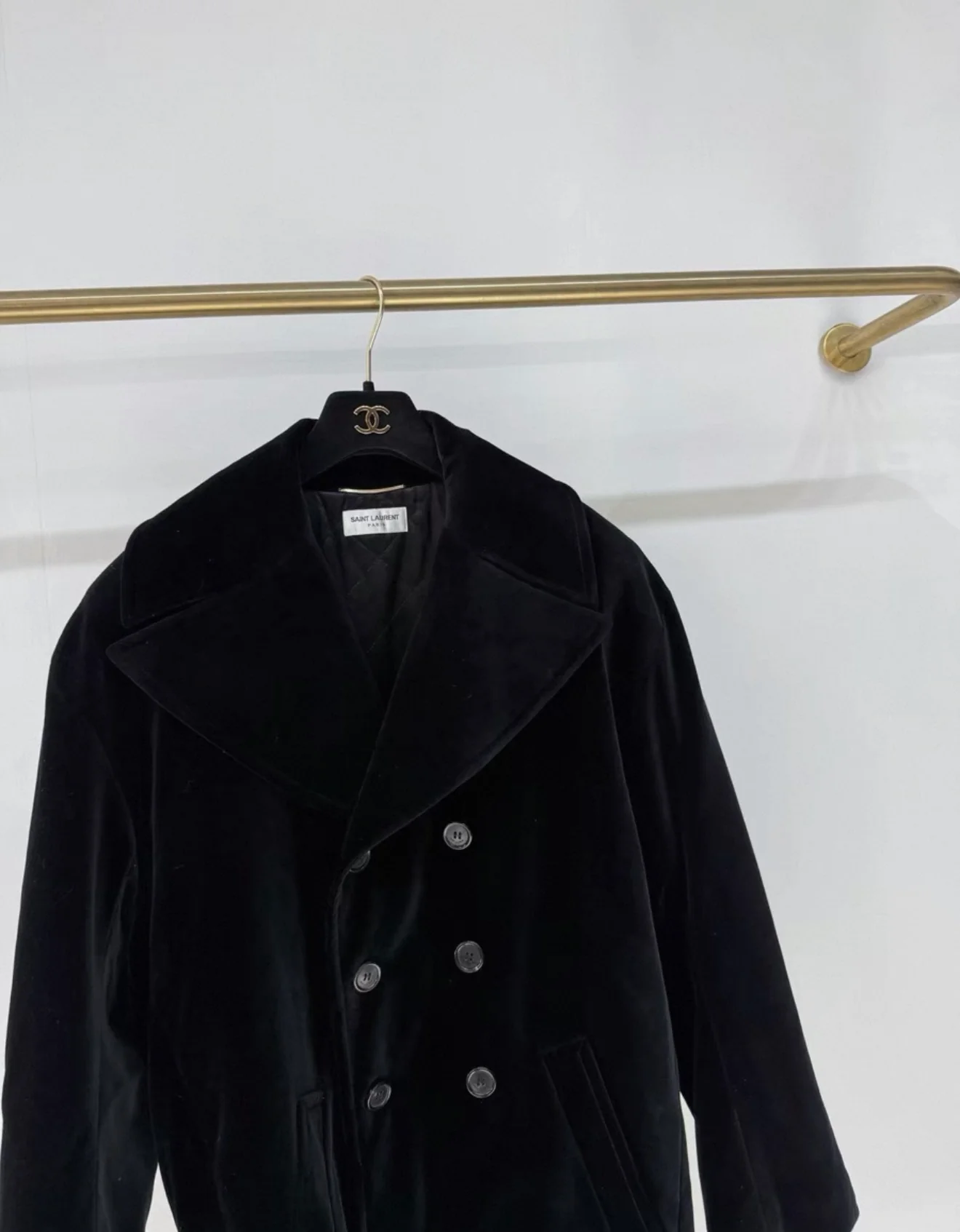 Saint Laurent rhinestone logo black velvet coat - Image 4
