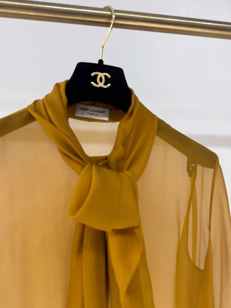 Saint Laurent sheer mustard yellow silk vest shirt - Image 2