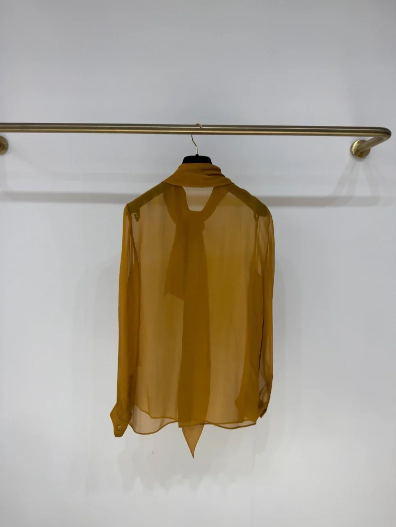 Saint Laurent sheer mustard yellow silk vest shirt - Image 3