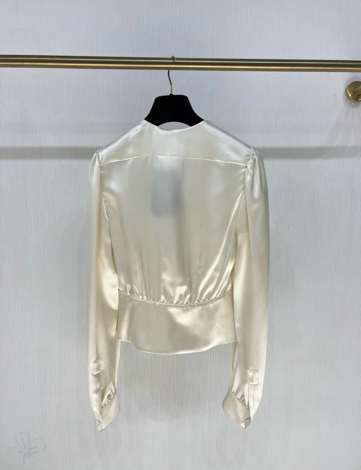 Saint Laurent V-neck cream white satin shirt, brand new FR34 - Image 6