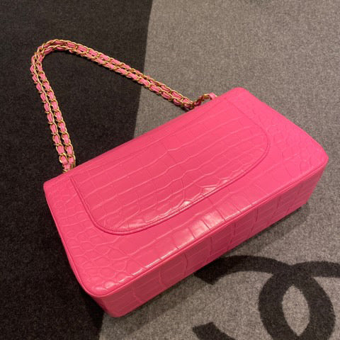 Super Rare Chanel Medium flap Pink Barbie Matte Crocodile leather with gold hardware - Image 2