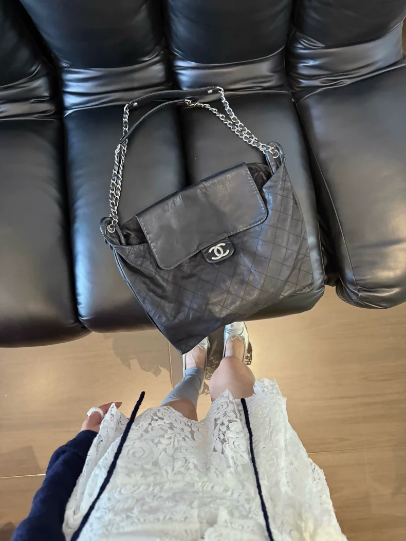Chanel black and silver large crossbody bag - Image 2