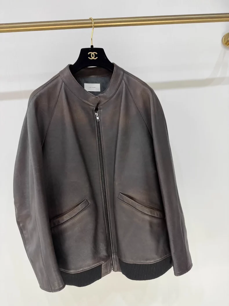The Row's new distressed brown calfskin leather jacket, - Image 3