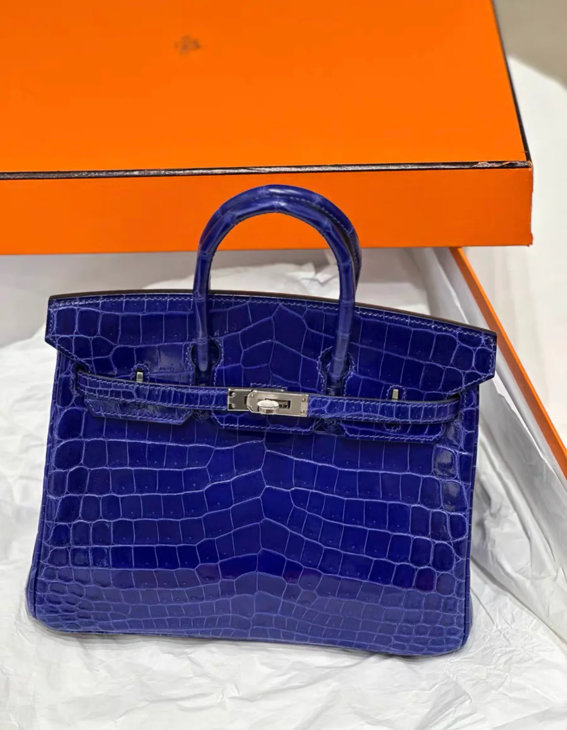 Hermès Birkin 25 Bleu Electric Shiny Niloticus Crocodile Palladium Hardware - Image 2