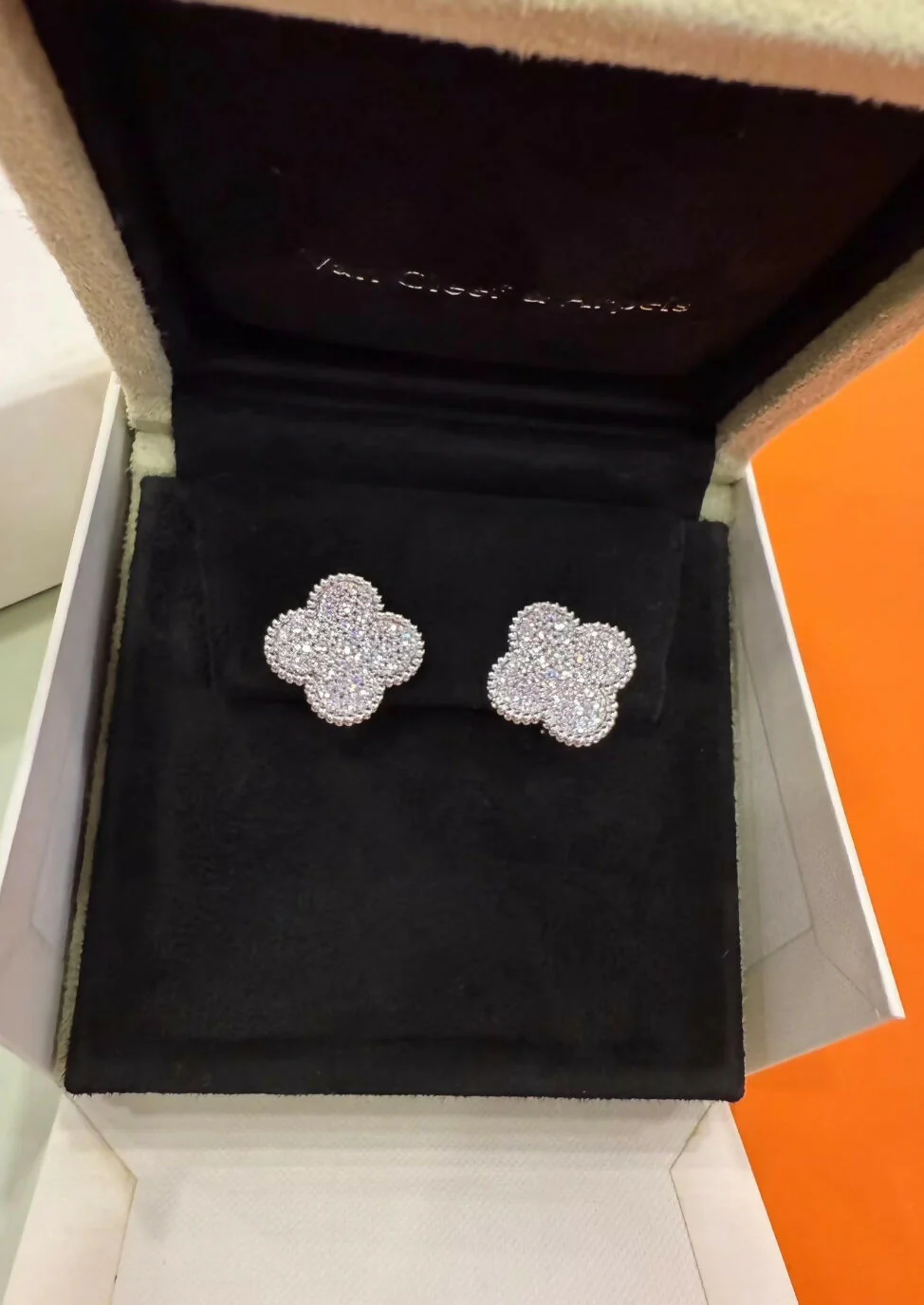 Van Cleef & Arpels large Alhambra white gold & diamonds earrings - Image 2