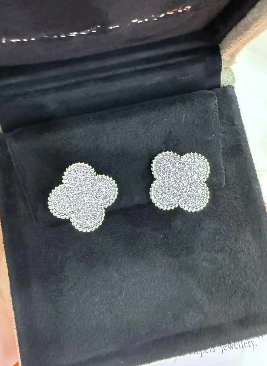 Van Cleef & Arpels large Alhambra white gold & diamonds earrings - Image 3