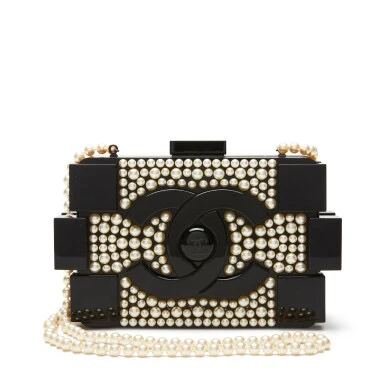 Chanel Black Lucite and White Pearl Lego Brick Clutch Black Hardware, 2014 - Image 2