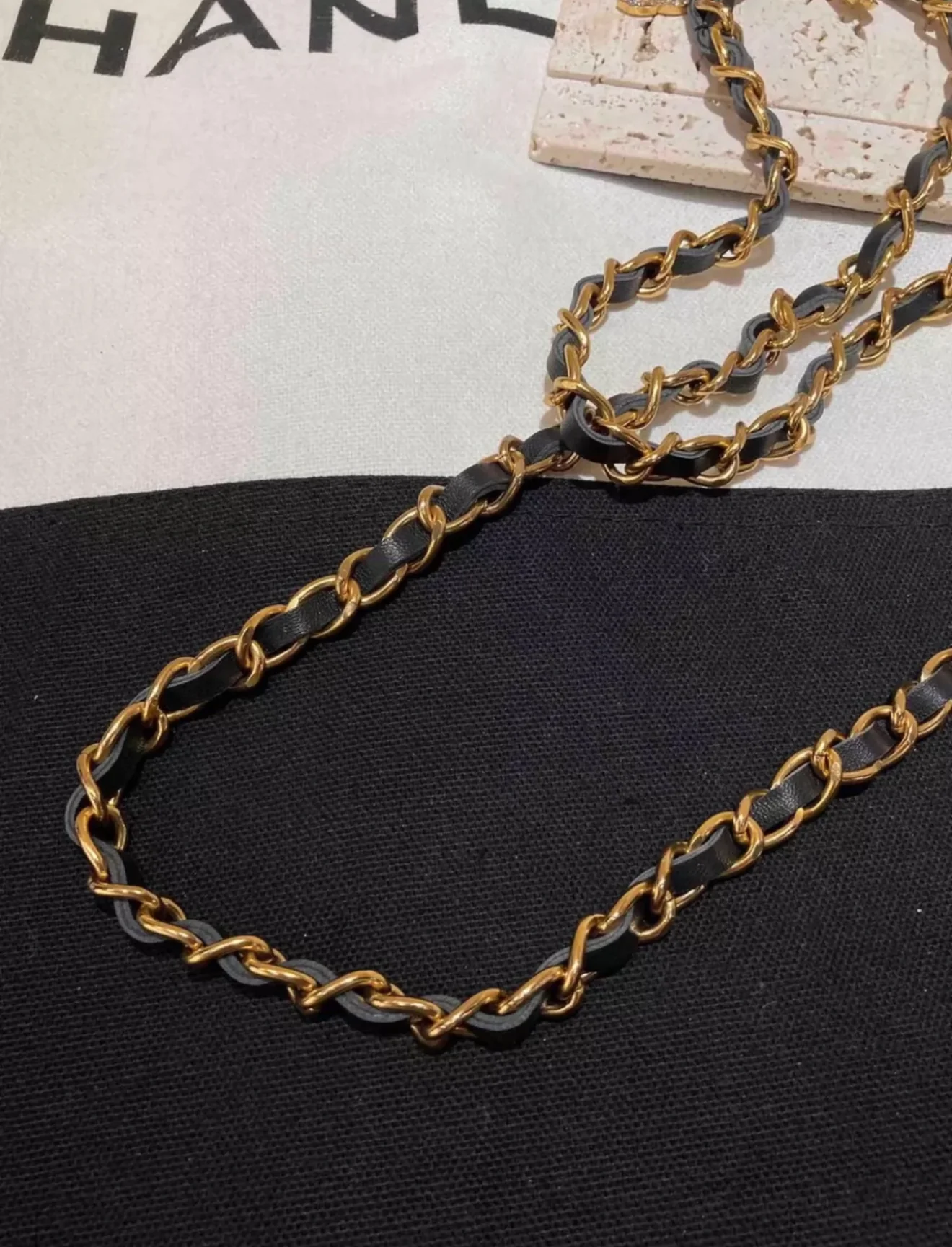 Vintage CHANEL Jeweled Eagle Chain Leather Necklace Belt - Image 3